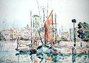 Paul Signac La Rochelle - Boats and House painting
